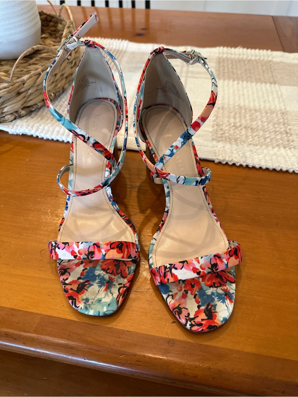 Kelly & Katie Floral Strappy Heels in Pink and Blue